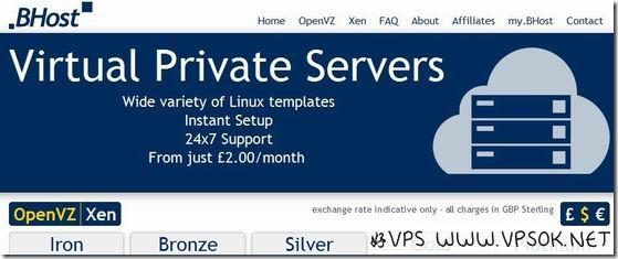 BHost：$2.5/月-256MB/512MB/10GB/250GB 英国