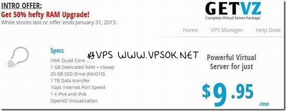 GetVZ：$9.95/月OVZ-1.5GB/20GB SSD/1TB 盐湖城